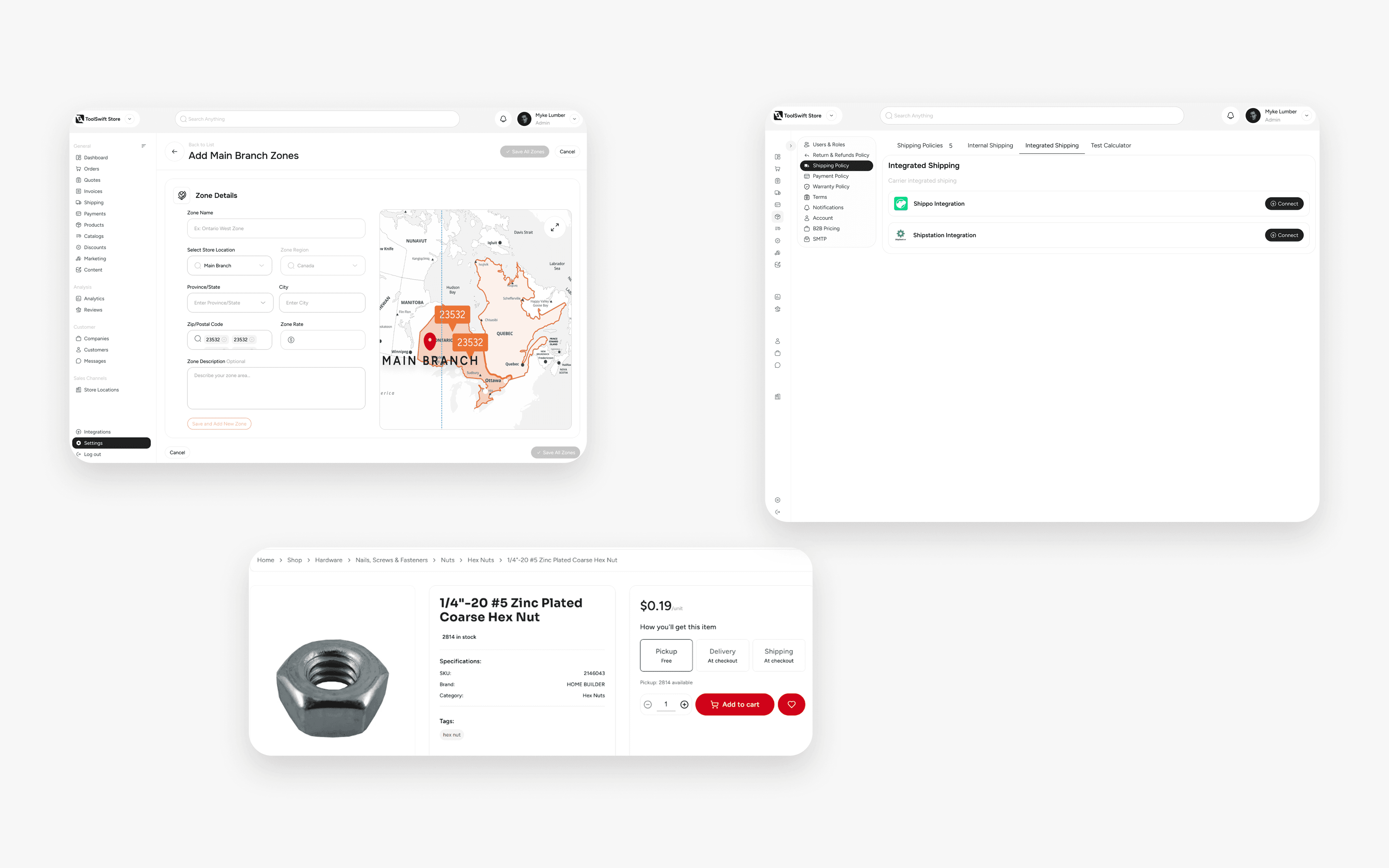 ToolSwift dashboard showing shipping modules, gateways and options