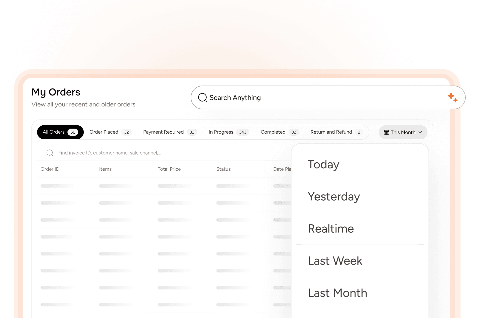 Track all orders in one order management dashboard