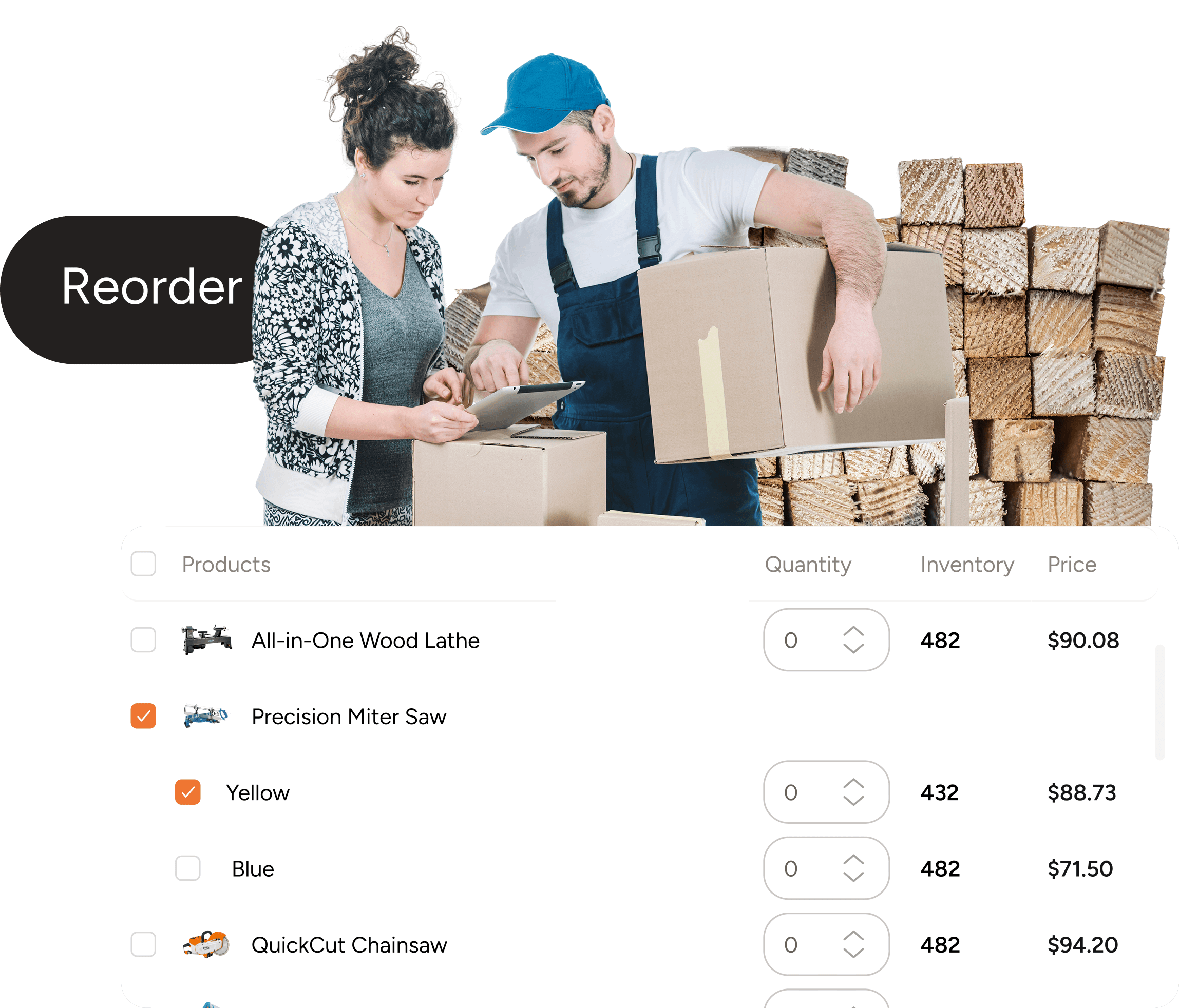 A woman discussing lumber shipment with her collegue