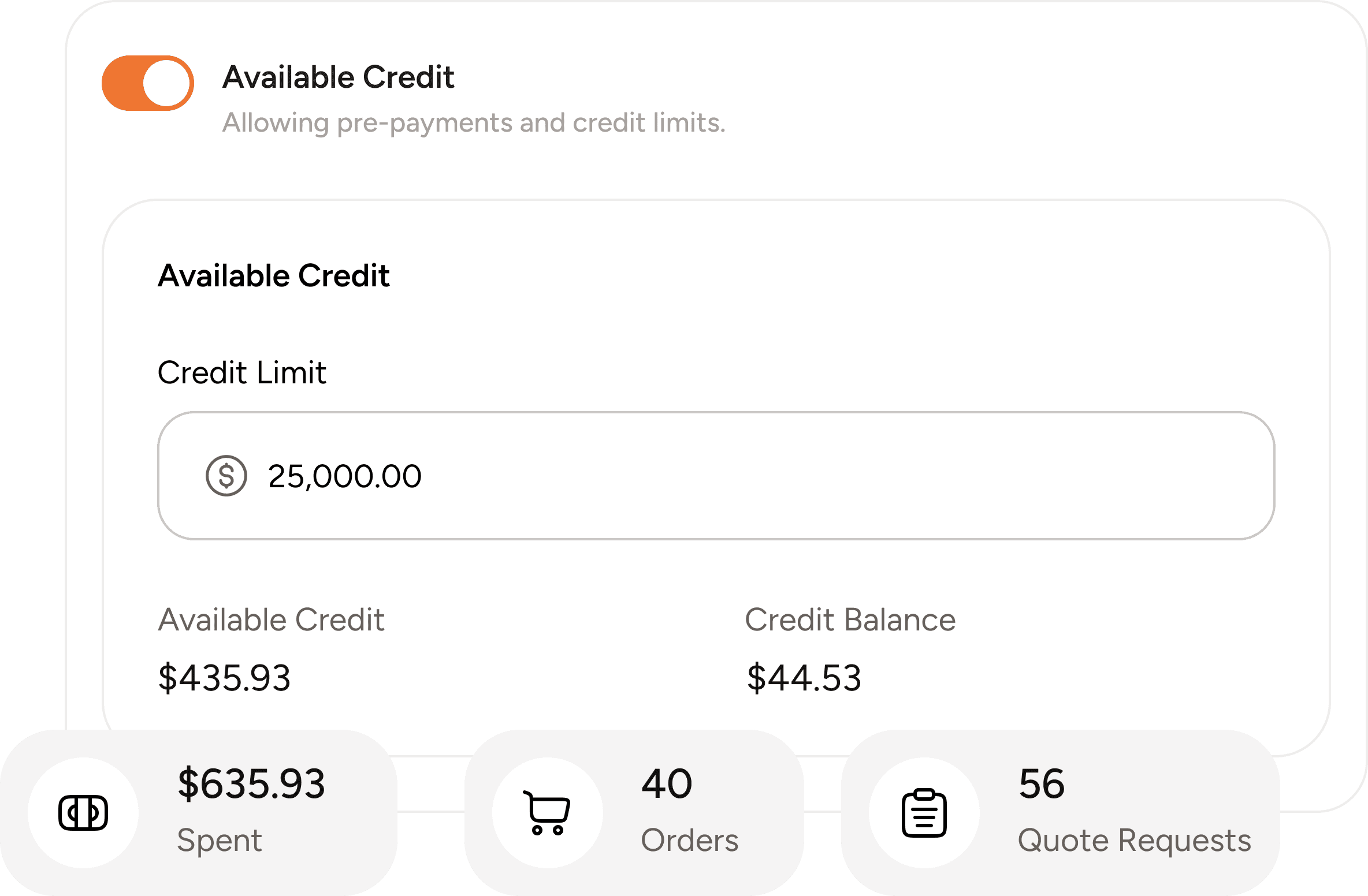 Set credit limits for B2B customers and pro accounts