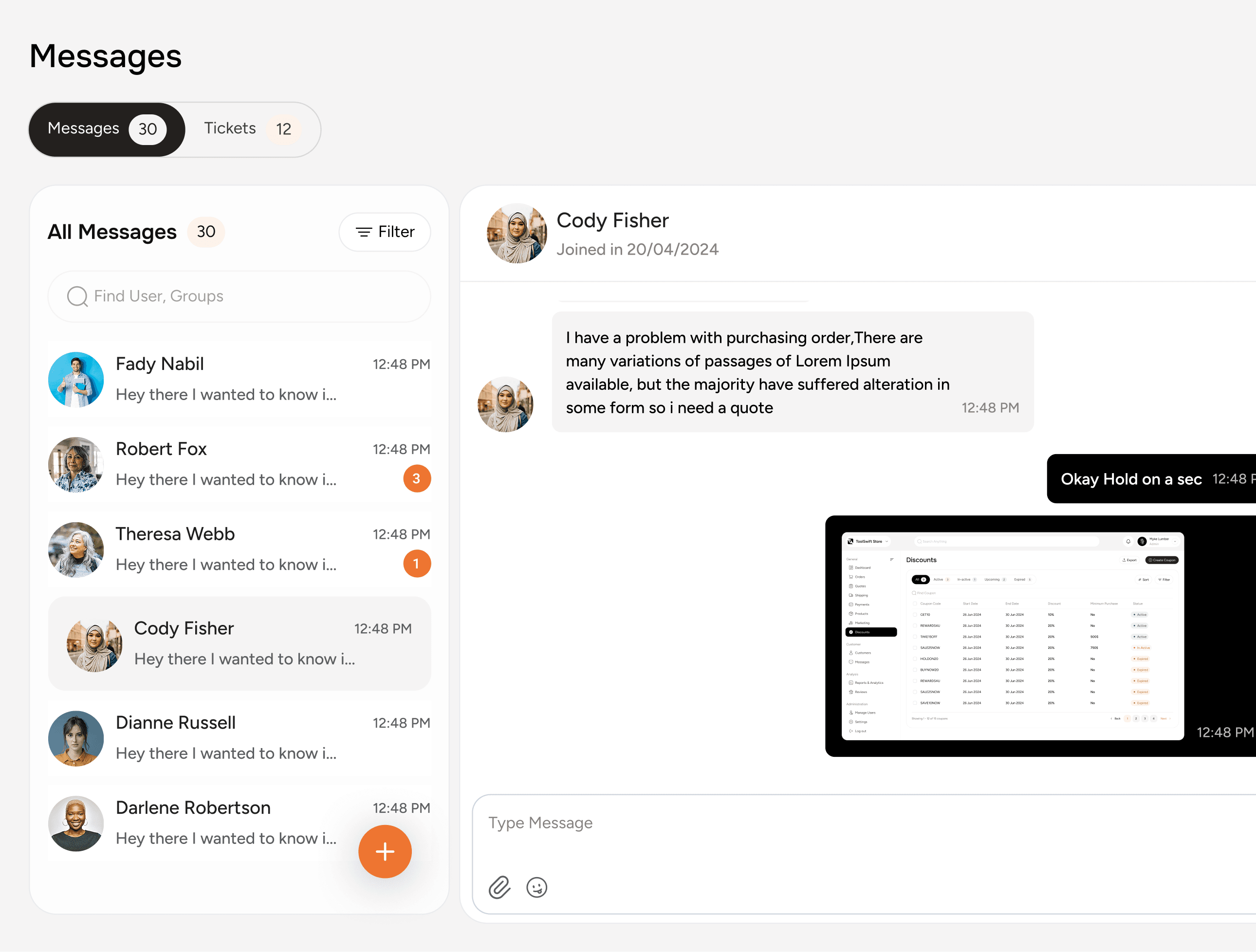 Track message history and customer responses within ToolSwift