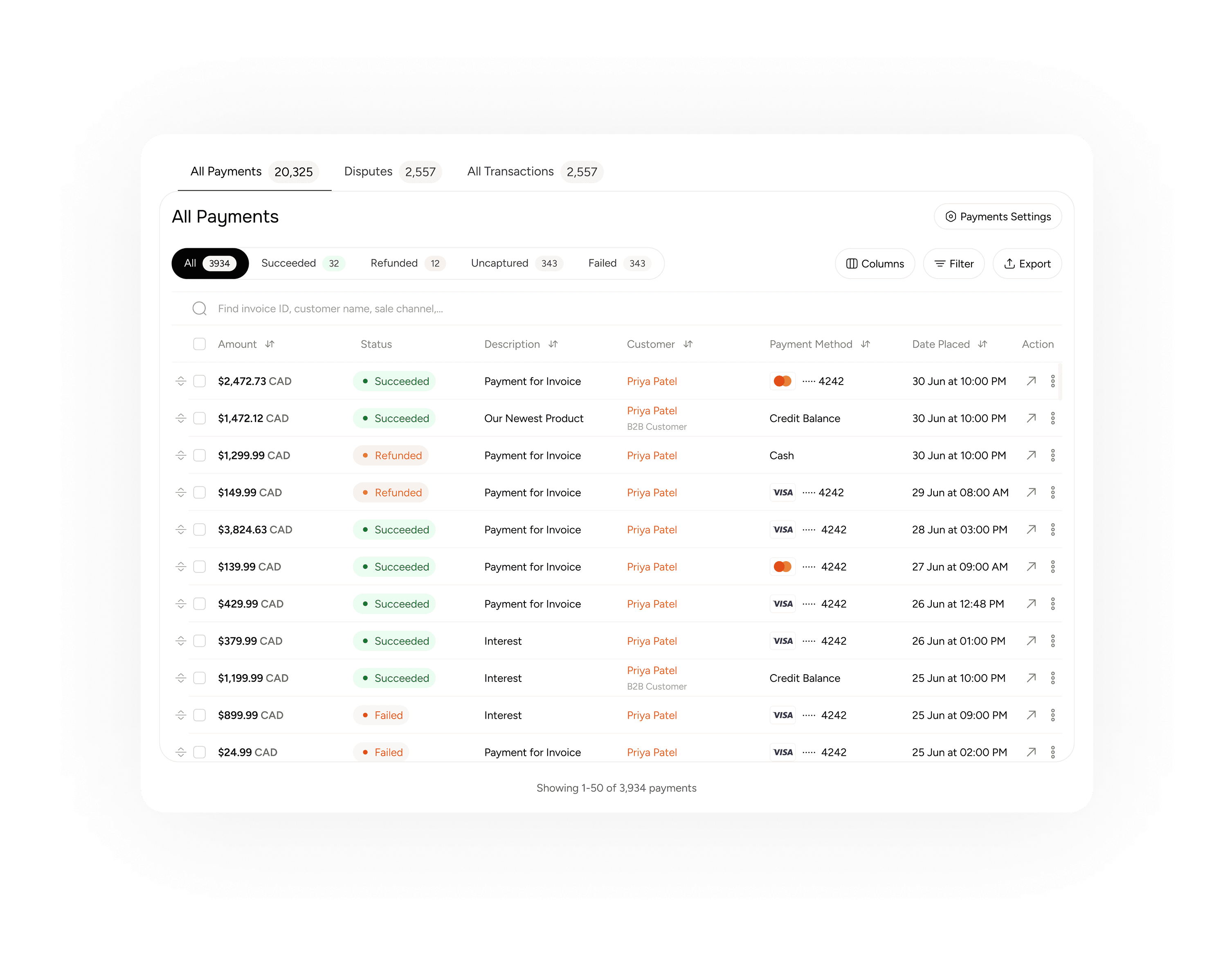 Track all payments of your B2B customers in one dashboard within the B2B CMS