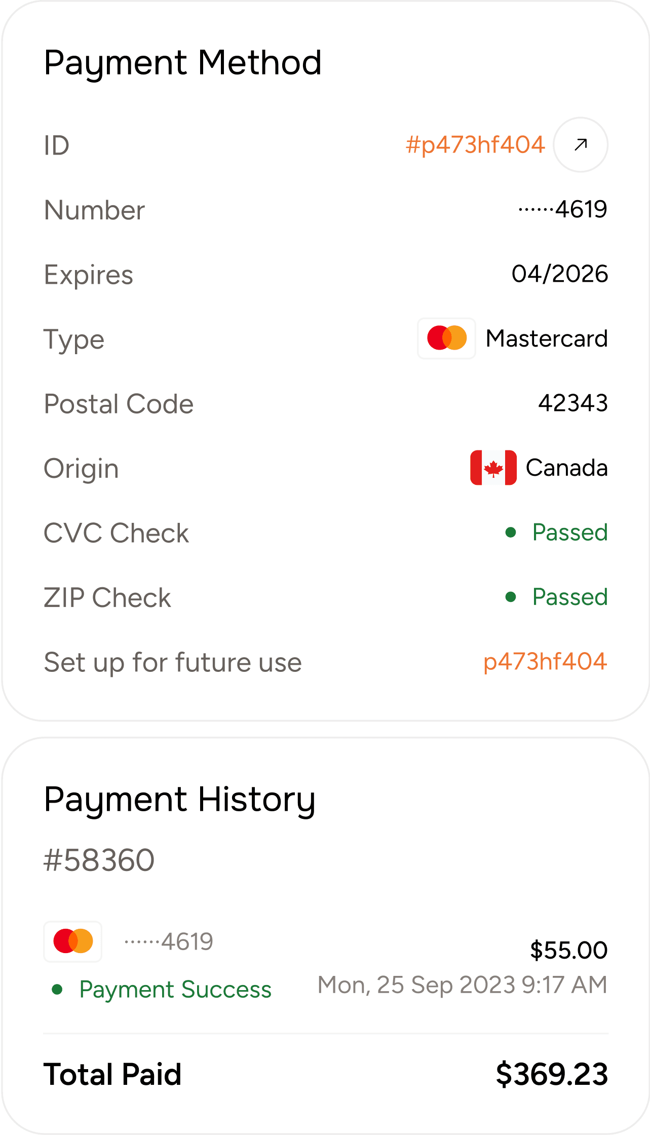 Get details of the payment methods
