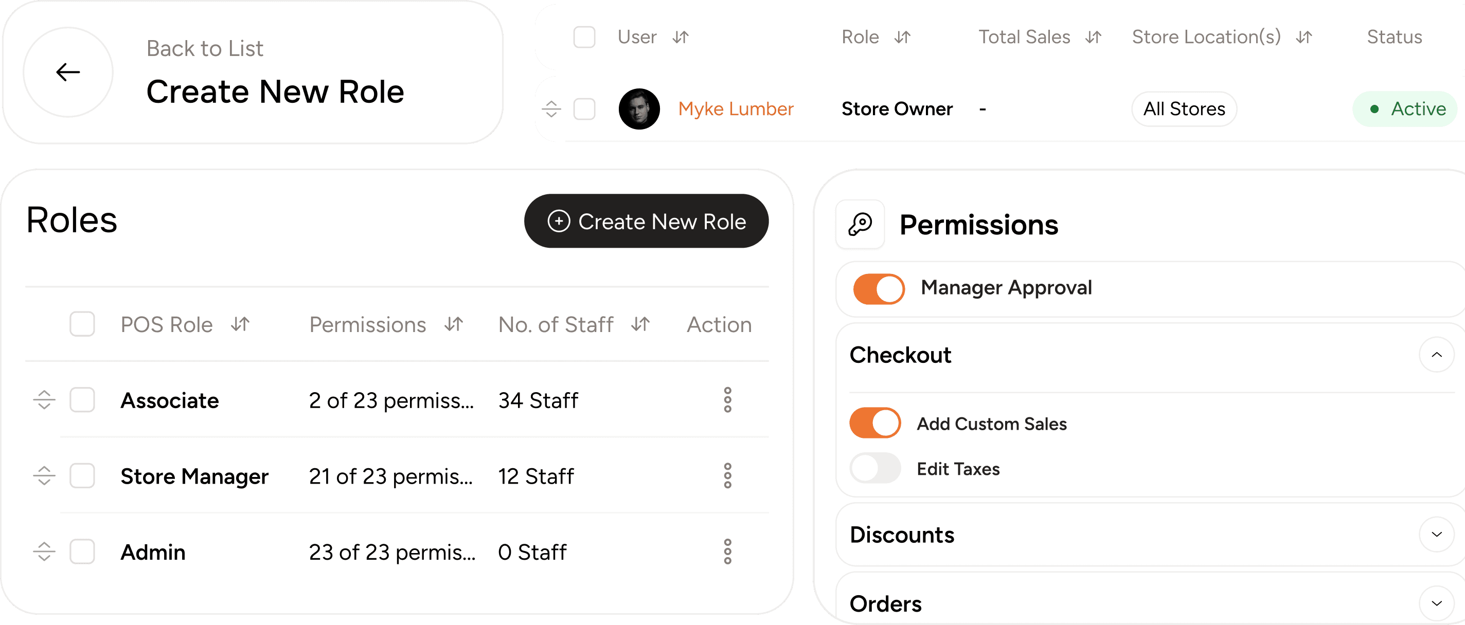 Manage staff access and duties with ease, add staff accounts across locations, assign user roles with permission settings, activate, deactivate, or delete users, limit access based on role and store