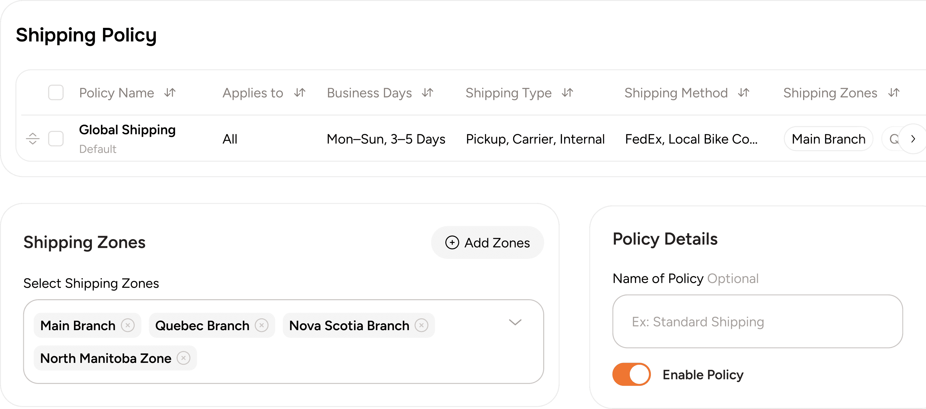 Define how every order gets delivered, set shipping methods and rates, add handling times, define delivery windows, set cut-off times for same-day shipping, customize by region or zone