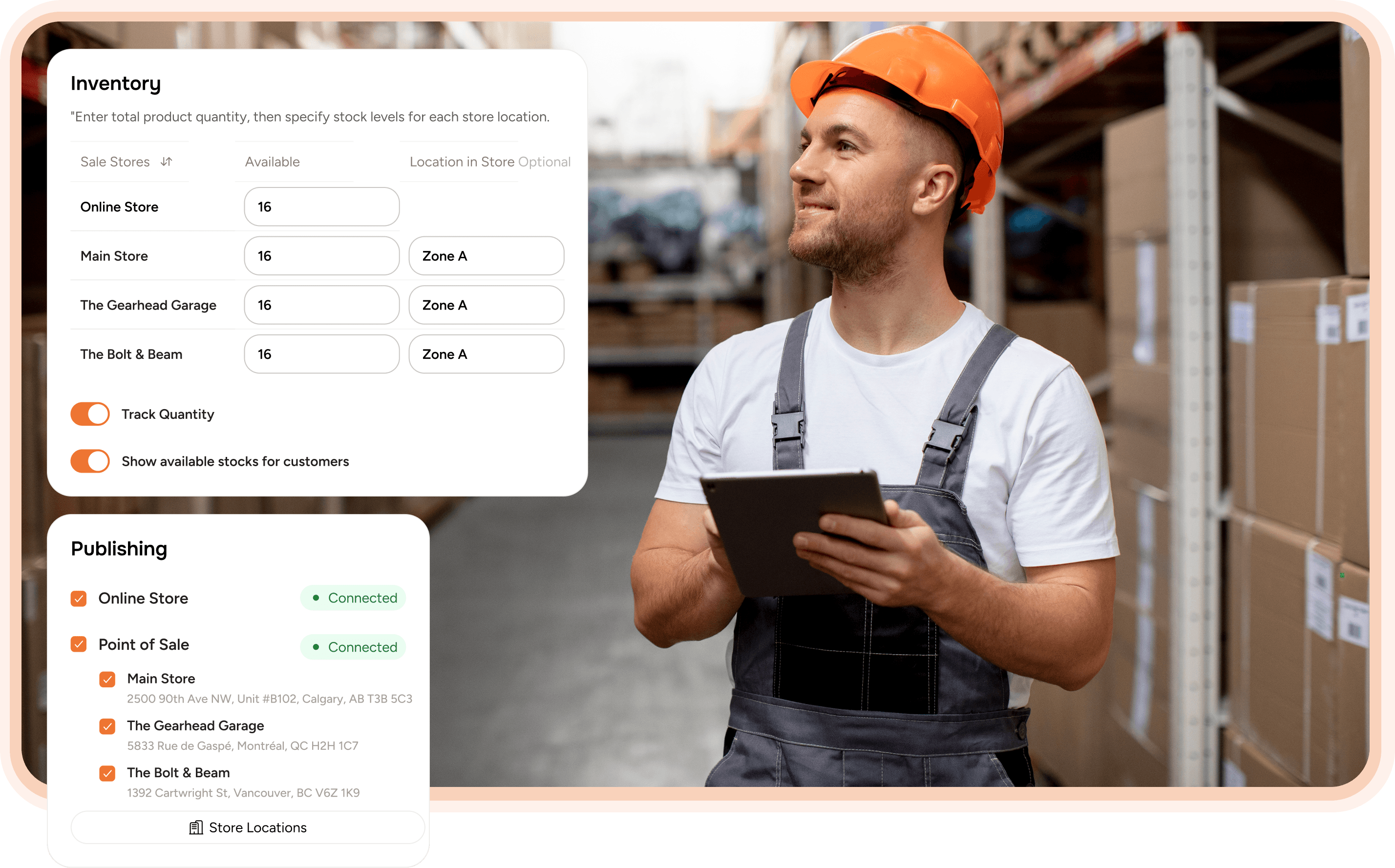 A man holding an IPad and handling the inventory from the B2B CMS
