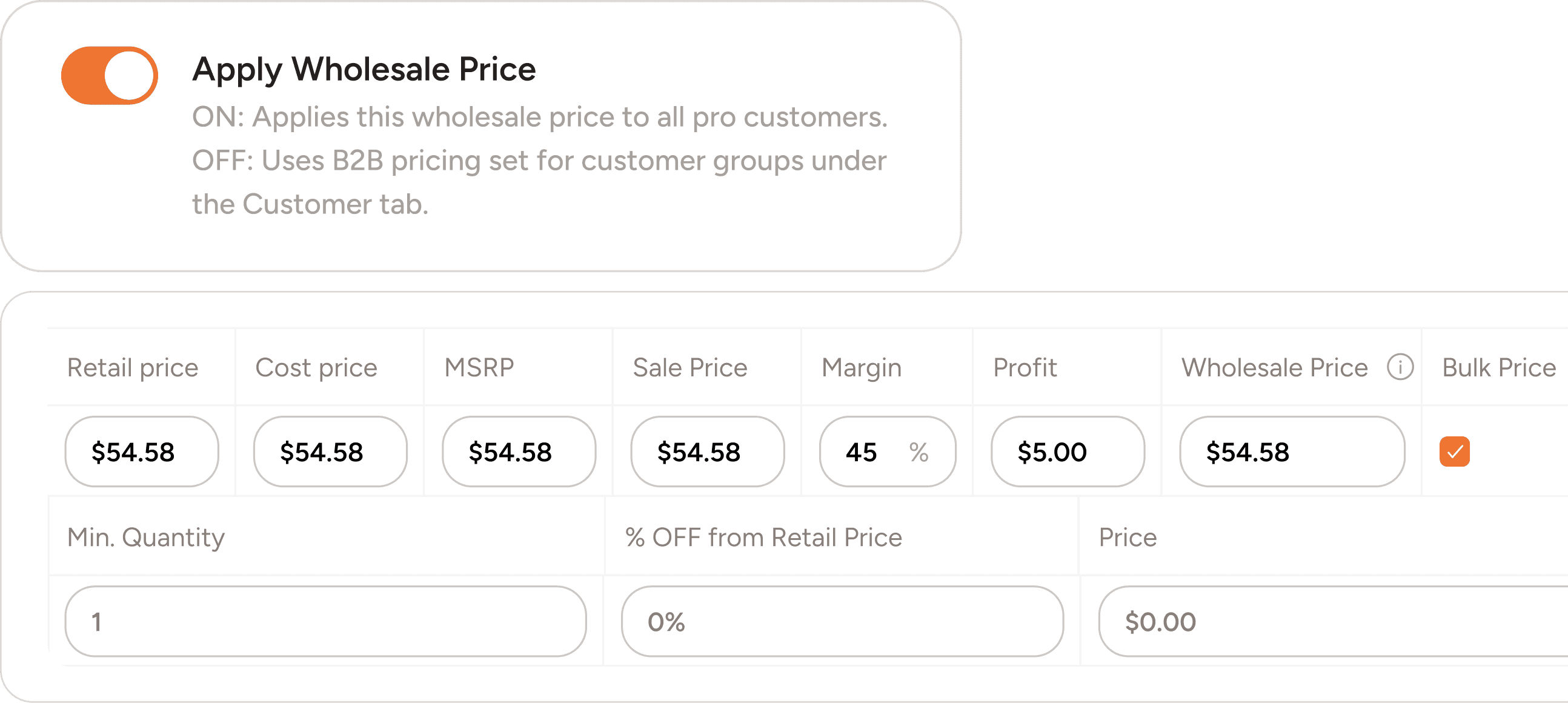 Offer wholesale and B2B pricing through a toggle in the dashboard
