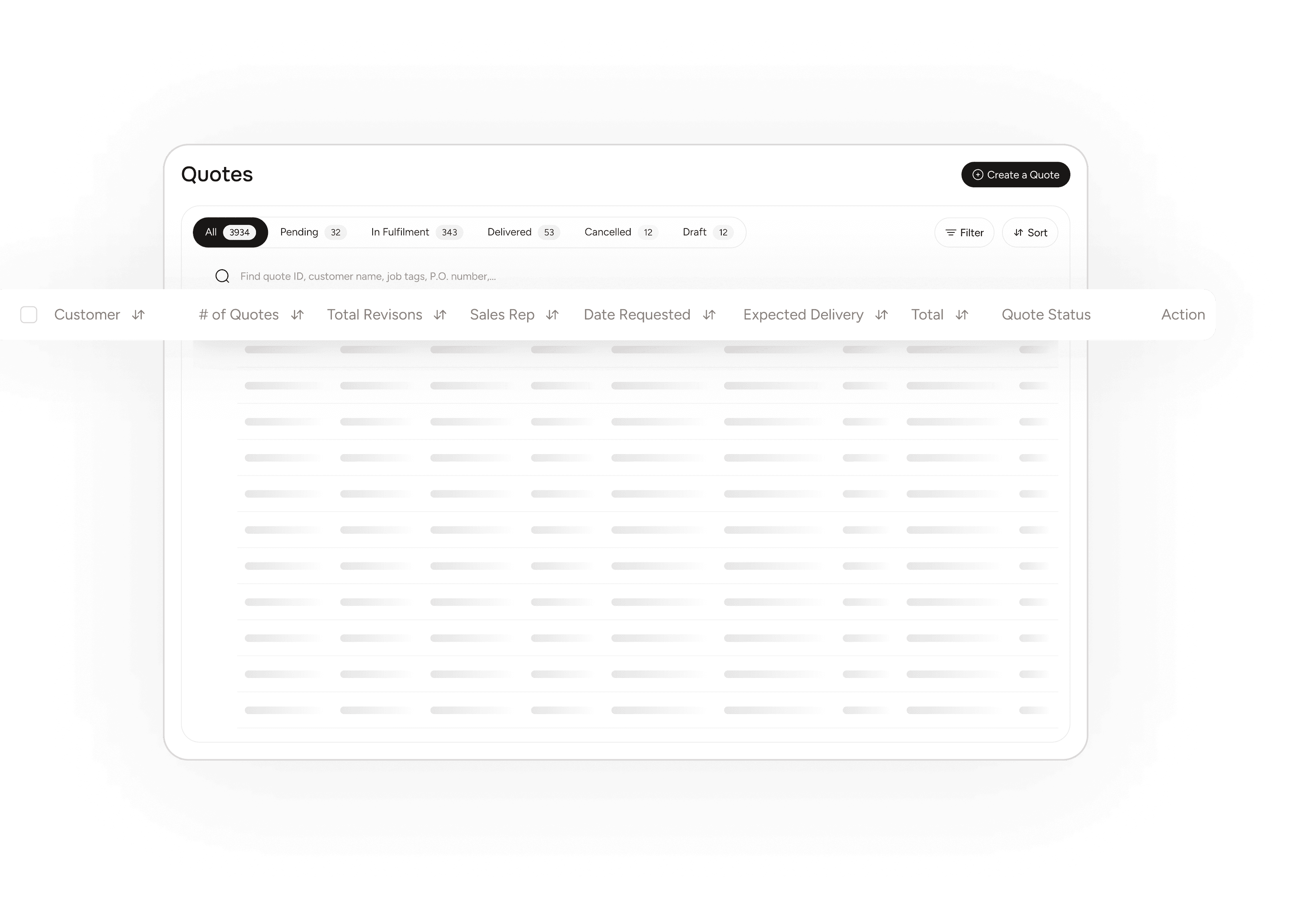 Sort quotes by date created, due date, amount