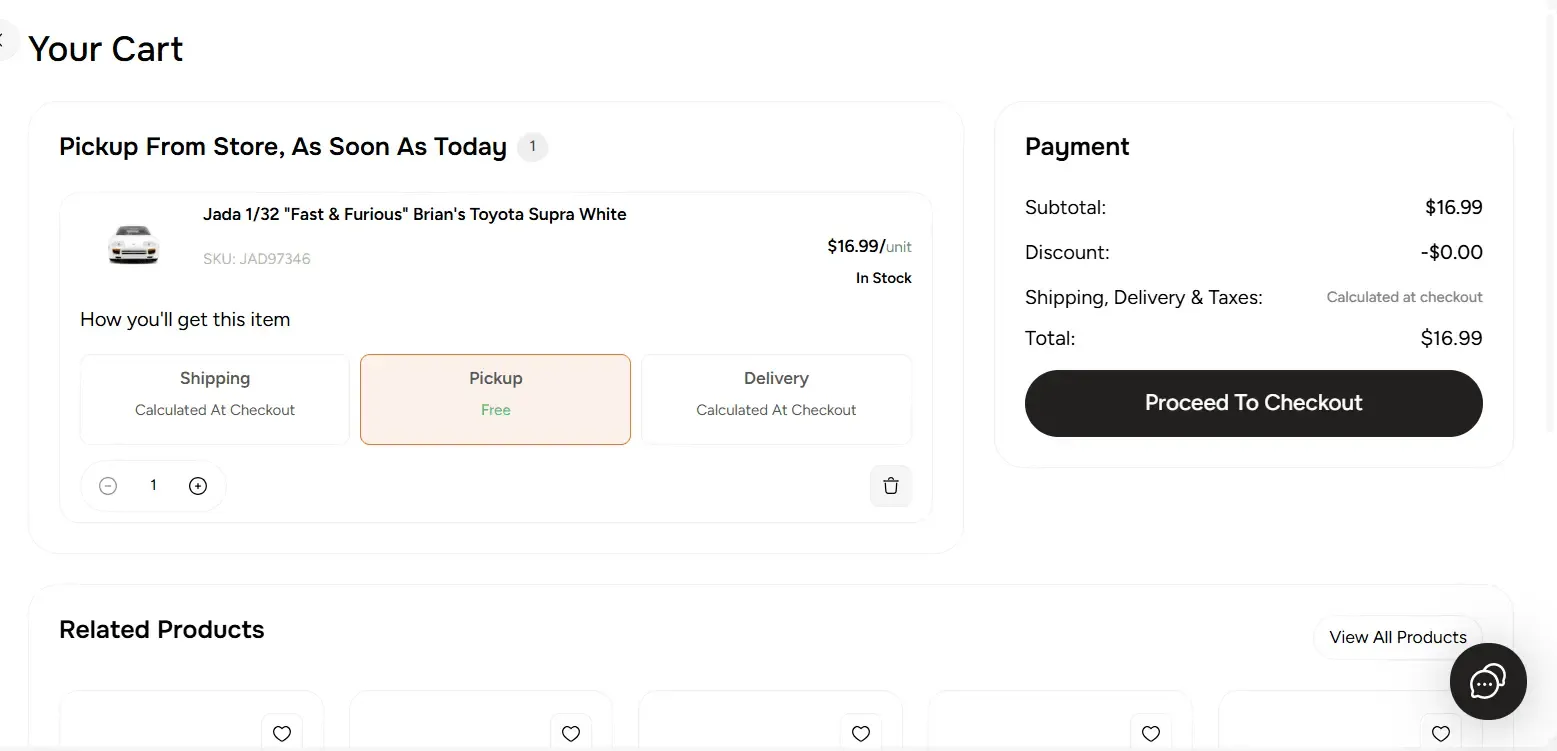 ToolSwift cart page showing Proceed to Checkout button in the Payment section