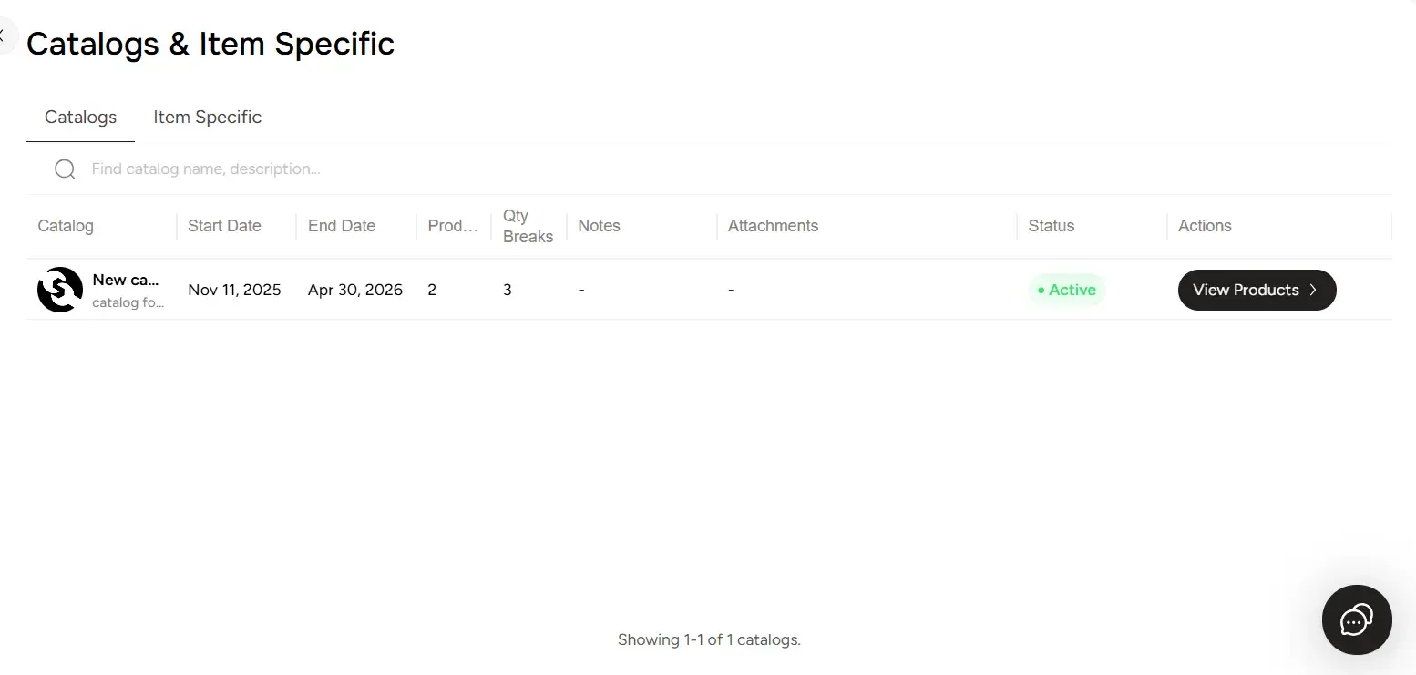 ToolSwift Catalogs and Item Specific tabs on the Catalogs page