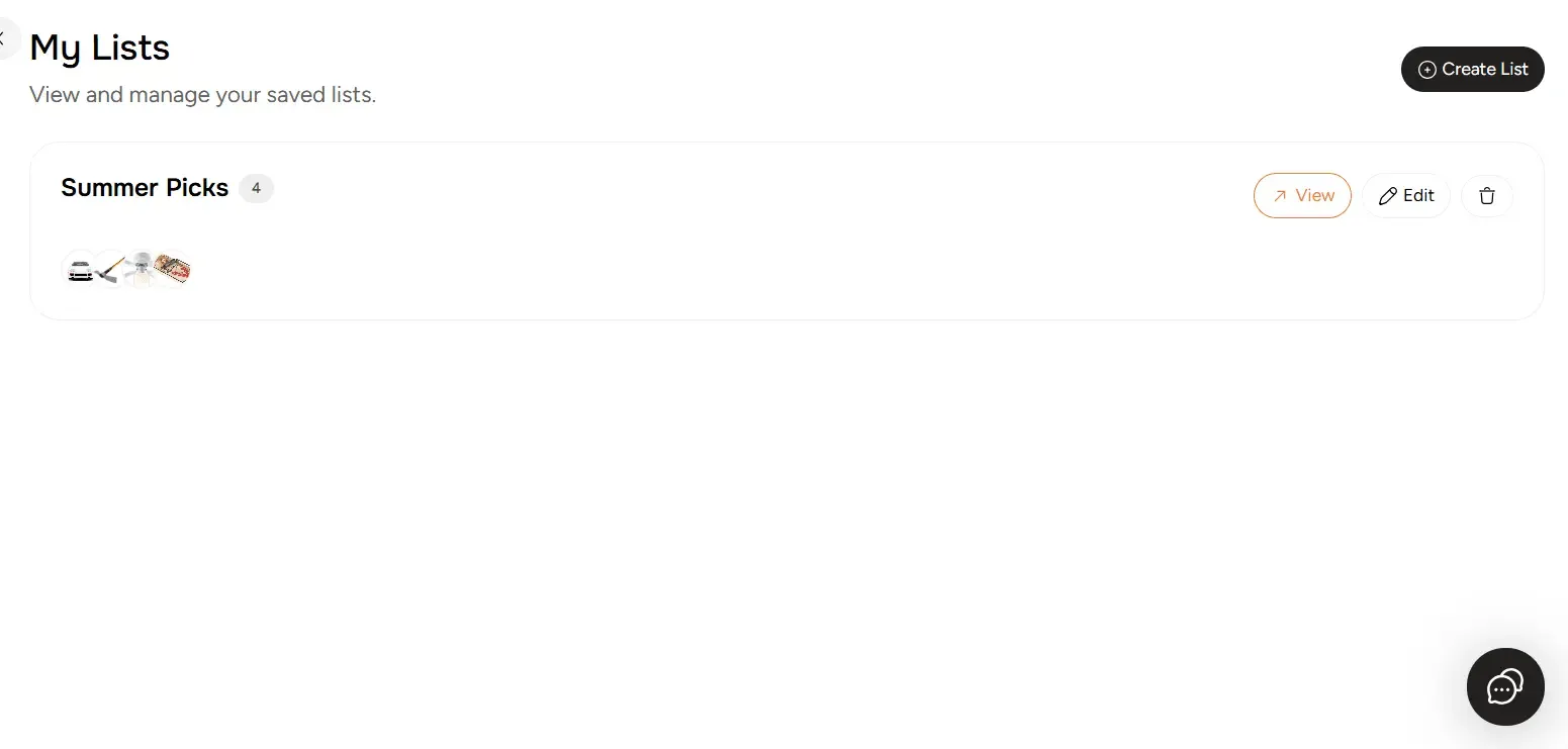 ToolSwift My Lists page showing Create list action